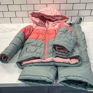Pink and Green OshKosh Winter Jacket and Snow Pants Set